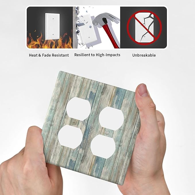 Rustic Distressed Vintage Wood Panel Grain Outlet Covers 2-Gang Duplex Light Switch Cover Plate Decorative Gfci Wall Plate Electrical Receptacle Switchplate Plug Faceplate for Bathroom Decor