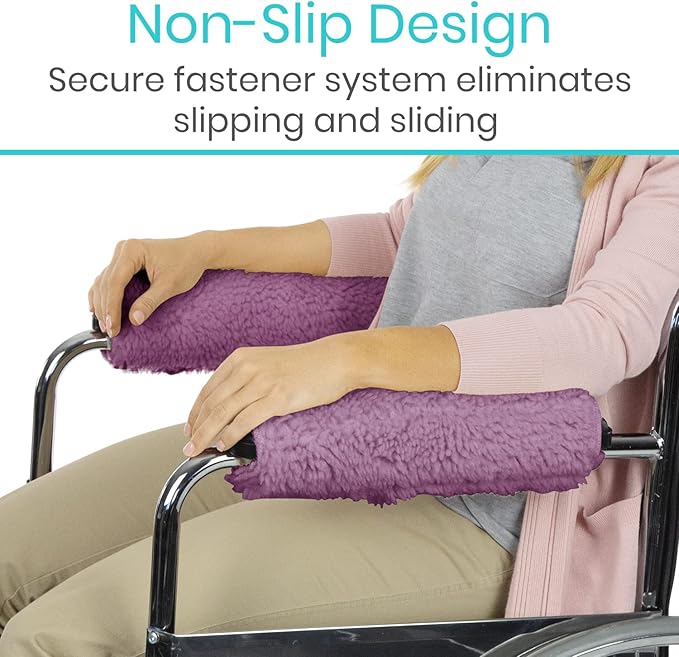 Vive Wheelchair Armrest Covers (Pair) - Memory Foam Sheepskin Accessories Pads for Transport Electric Wheel Chair Arm Rests - for Adults, Seniors, Handicapped - Soft Support Cushion for Mobility Aids