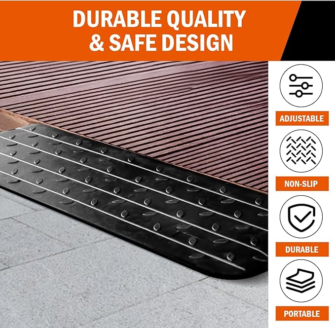 Rubber Wheelchair Threshold Ramp, 1"/1.5"/2"/2.5"/3"/3.5"/4" Rise Options, Wheelchair Ramp 7000Lbs Load Capacity, Non-Slip Textured Surface for Wheelchairs, Scooters (2.5" Rise)