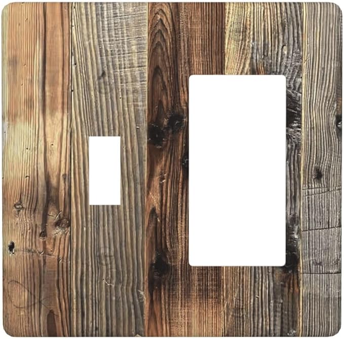 Barn Brown Wood Rustic Weathered Wood Print Outlet Covers 1 Toggle 1 Rocker Combination Decorative Wall Plate Electrical Switch Plates Light Switch Cover Plate for Farmhouse Home Decor