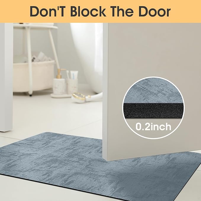 Ultra Thin Bath Mat, Upgrade Backing Non Slip Thin Bath Mats Fit Under Door, Quick Dry Ultra Absorbent Bathroom Rugs, Machine Washable Bath Rugs for Bathroom, Bathtub, Haze Blue/Marble/32"x20"
