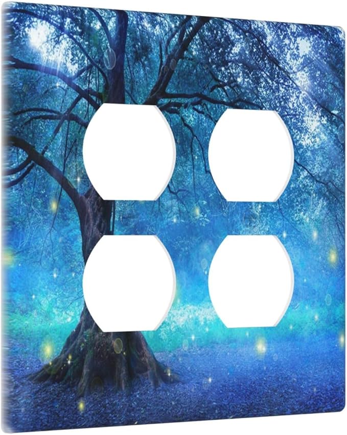 Decorative Light Switch Cover Plate Fantasy Fairy Tree In Mystic Forest 2 Gang Socket Covers Double Duplex Wallplates Switch Plates and Outlet Covers for Bedroom Bathroom Decor