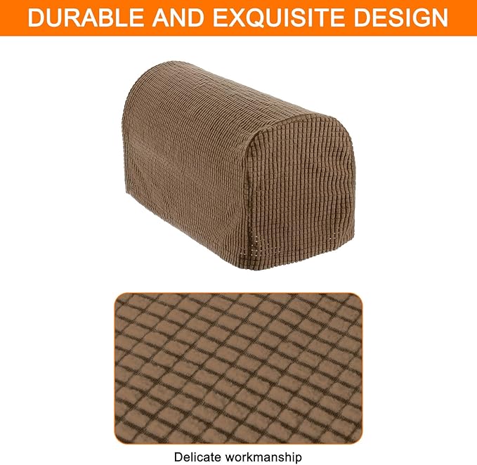 uxcell Stretch Armrest Covers Armchair Anti-Slip for Chairs Sofas Couch Arm Covers Recliner Sofa Light with Twist Pins Brown 4 Pcs