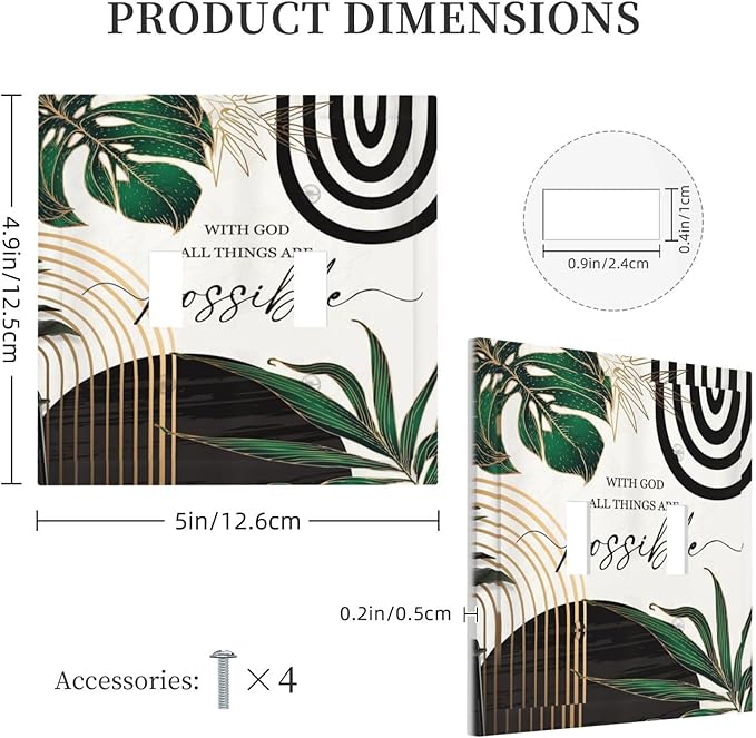 Boho Abstract Tropical Green Palm Leaf Mid Century Decorative Switch Plates 2 Gang Double Toggle Outlet Light Switch Cover Wall Plate Electrical Faceplate for Office Home Decor