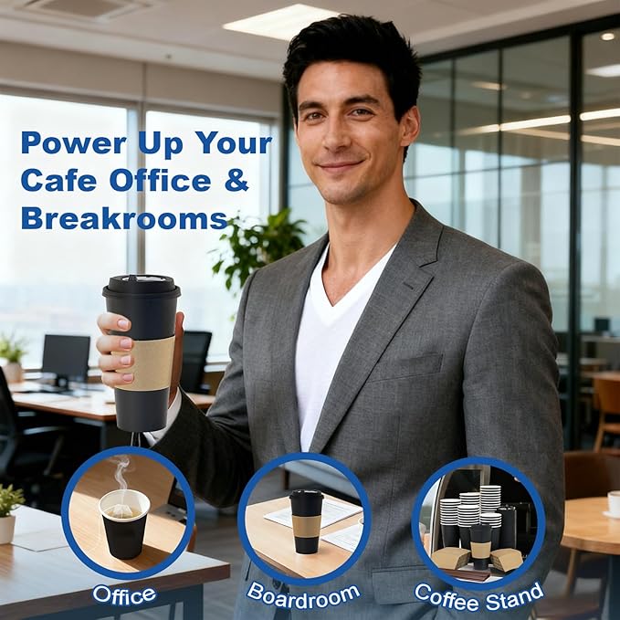 20 oz 500 Pack Coffee Cups with Lids and Sleeves, Straws, Hot Disposable To Go Travel Paper Cups Bulk for Office, Home Coffee Bar Accessories, Chocolate, Cocoa, Beverage (Black)