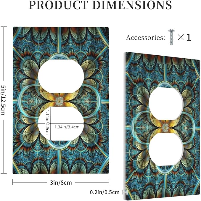 Outlet Covers Boho Fractal Mandala 1 Gang Duplex Light Switch Cover Plate Bohemia Decorative Wall Plates Electrical Switchplate Receptacle Cover for Bathroom Bedroom Decor