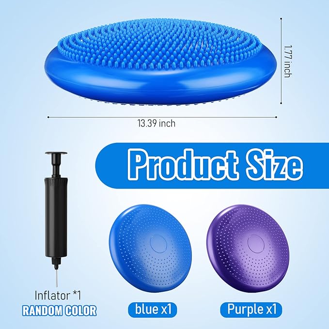 Outus 2 Pcs Balance Disc Inflated Wobble Cushion for Sensory Kids 13. 4 Inch Wiggle Seat Flexible Seating with Hand Pump for Kids Men Women Classroom Exercise Office Home Chair