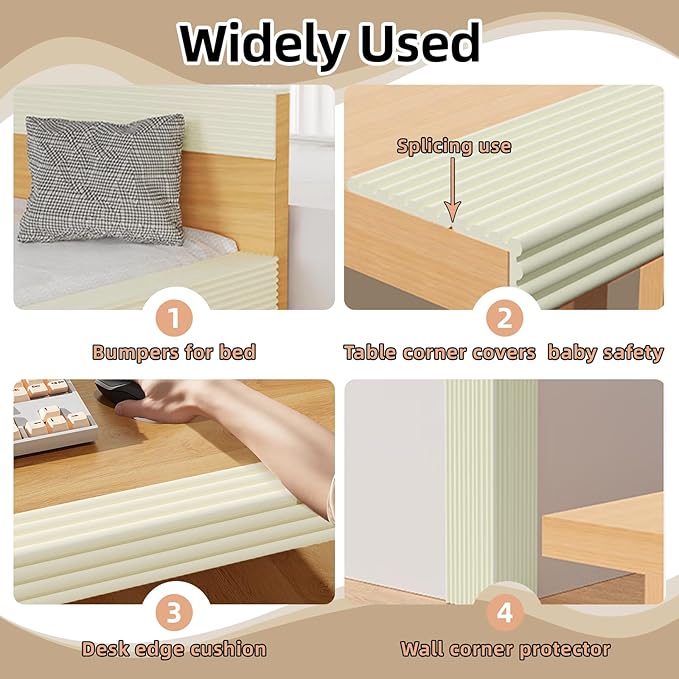 Baby Corner Guards 13.12 FT-Ultra Soft Sponge Edge & Corner Protectors,Desk Edge Cushion,for Furniture,Table,Fireplace - Safety Bumper with Strong Adhesive Tape,White,3.15 Inch Wide