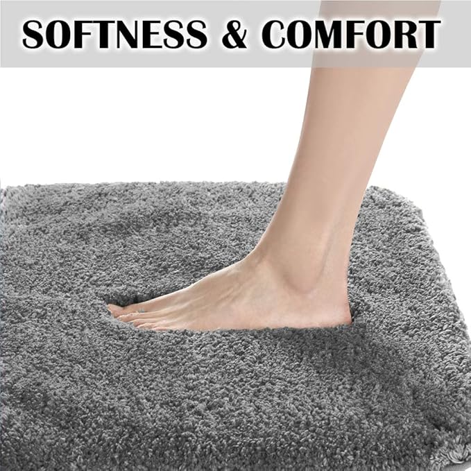 Suchtale Bathroom Contour Rug Non Slip Bath Mat Water Absorbent Soft Microfiber Shaggy Bathroom Mat Machine Washable Bath Rug for Bathroom Thick Plush U Shape Toilet Rug (20 x 24, Dark Grey)