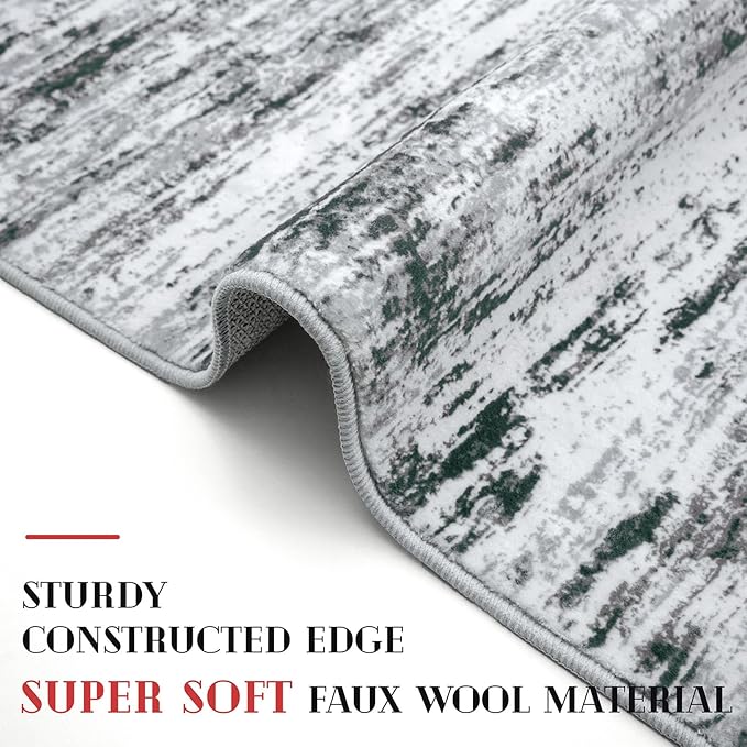 Modern Abstract Runner Rug 3x10, Black Grey White Washable Kitchen Runner Non-Slip Soft Hallway Rug Runner Thin Print Faux Wool Carpet for Entryway Bedroom Laundry Room Indoor Home Office Decor
