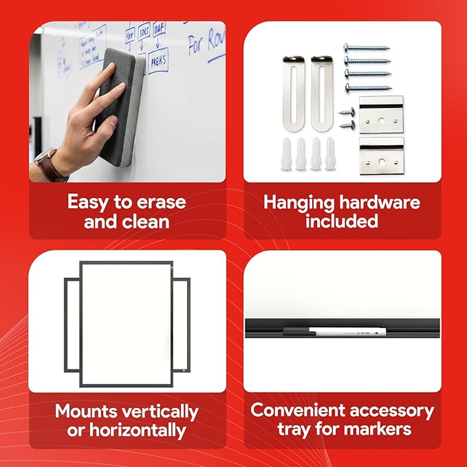 TRU RED Melamine Whiteboard | Dry Erase Board for Wall, White Board with Gray Aluminum Frame, 5 ft x 3 ft