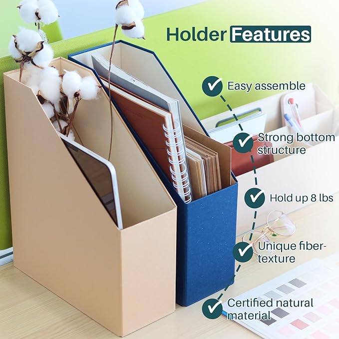 Magazine Holder - File Holder and Desk Organizer, Paperboard Book Organizer and Storage Box for Documents, Magazine Holder Rack for Classroom, Home, and Office (Classic Blue, 2-Pack)