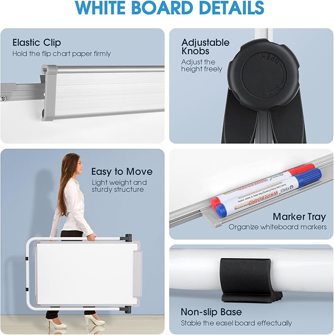 MaxGear Large Monthly White Board Stand with Calendar, 36" x 24" Double Sided Dry Erase Board Easel for School Classroom, Home Office Stand Flip Chart Height Adjustable