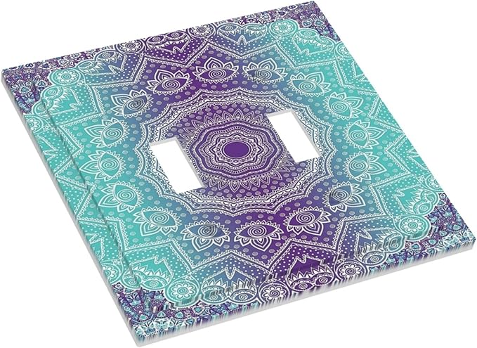 Light Switch Cover Ombre Modern Mandala Floral Geometric 2 Gang Wall Plate Double Light Switch Plate Toggle Decorative Outlet Covers Electrical Switchplate for Bathroom Bedroom Decor