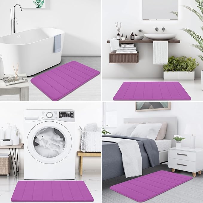 Buganda Memory Foam Bath Mat, 47" x 17", Ultra Soft and Non-Slip Bathroom Rugs, Water Absorbent and Machine Washable Bath Rug Runner for Bathroom, Shower, and Tub, Violet