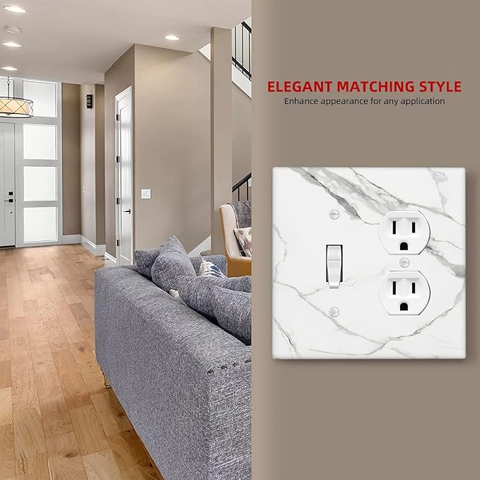 White Marble Abstract Luxurious Print Wallplates 1 Toggle 1 Duplex Switch Plate Electrical GFCI Faceplate Decorative Light Switch Covers for Bathroom Kitchen Home Decor