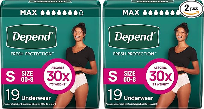 Depend FIT-Flex Incontinence Underwear for Women, Disposable, Maximum Absorbency, Small, Blush, 19 Count (Pack of 2)