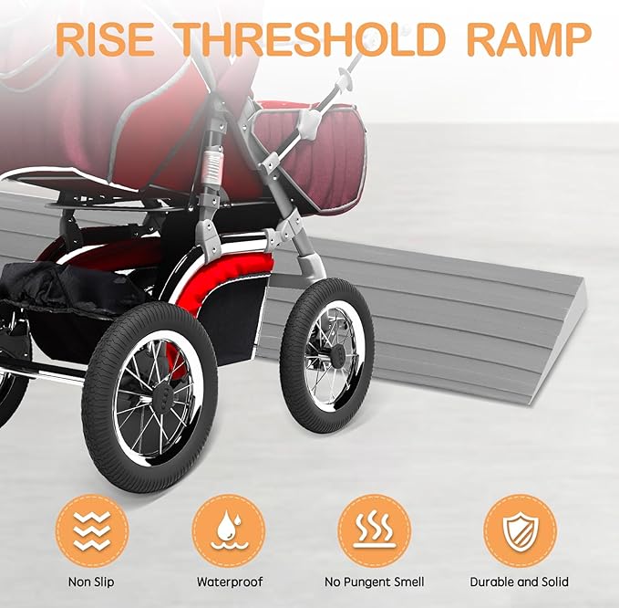 Threshold Ramps for Doorways Self-Adhesive Rubber Ramps for Door Threshold Rubber Door Threshold Ramp for Wheelchair Stroller Scooter Reducer Ramp (Gray, 2” Wide x 10' Long)