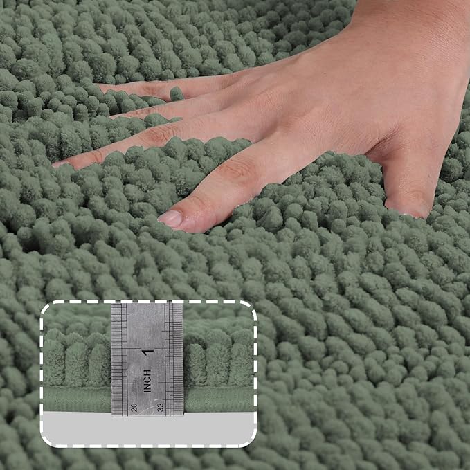 Turquoize Chenille Bathroom Rugs Non-Slip Bath Mats for Bathroom Super Absorbent Shaggy Rugs for Tub Shower Toilet Plush Bath Rug Plus U Shaped Rug (Standard: 20" x 32" and 20" x 20" U), Green Bay