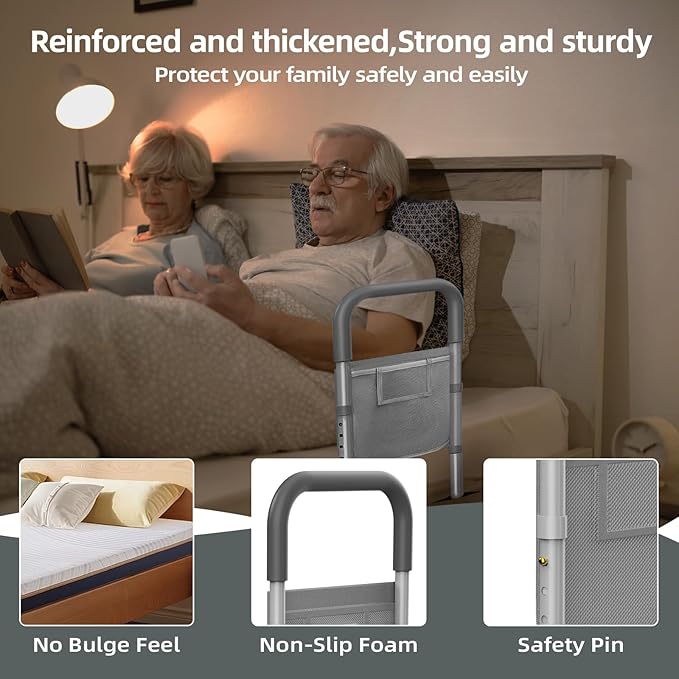 Bed Rails for Elderly Adults Safety: Adjustable Bed Assist Rails for Seniors & Patients with Storage Bag - Bedside Rail Handle Support Bar Bed Guard Rails - Fits King Queen Full Twin Medium