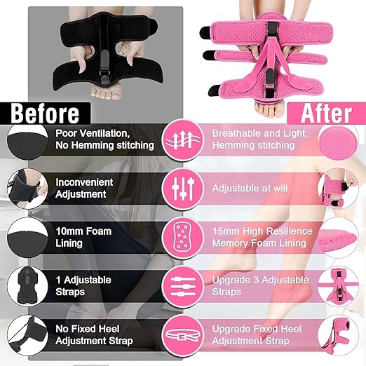 Plantar Fasciitis Night Splint-Upgrade 3 Adjustable Planter Facetious Relief Brace,Plantar Fasciitis Relief Women Men Straps,Support Relief Foot Drop Achilles Tendonitis Day Night(Pink-2PC)