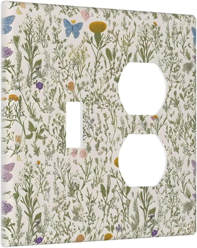 Floral Vintage Garden Plants Herbs Flower Botanical Outlet Covers 1 Toggle/1 Duplex Light Switch Covers Decorative Mustard Green 2 Gang Combin Gfci Wall Plate Electrical Receptacle Switchplate