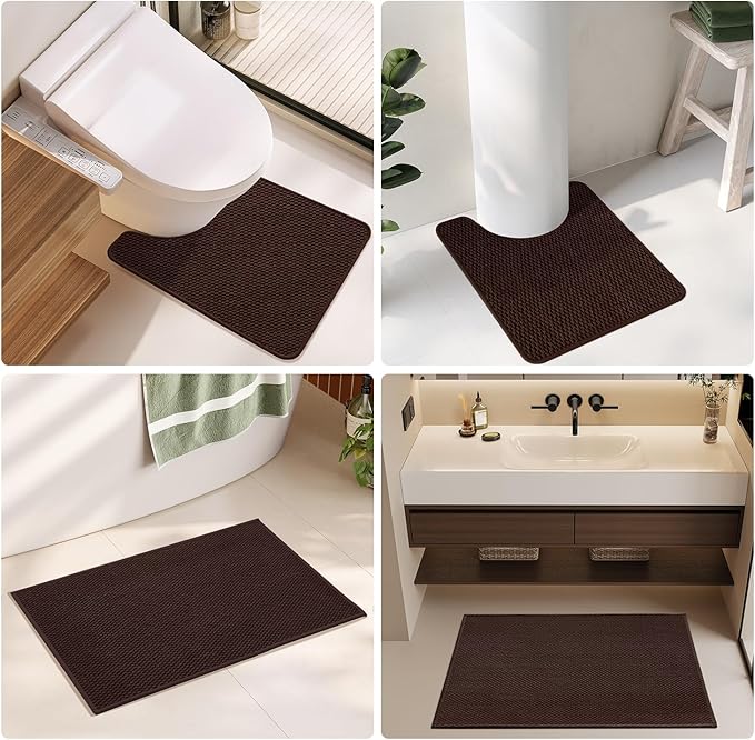 Bathroom Rugs Non Slip Washable, Super Absorbent Thin Bath Mat Quick Dry Low Pile Bathroom Rug, Brown 20"x48"