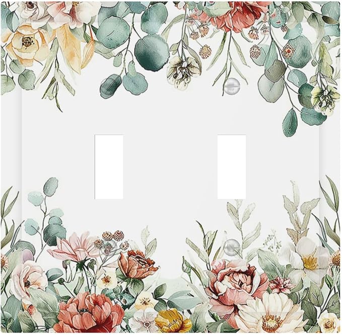 Decorative Switch Plates Vintage Boho Floral Leaves Rustic Sage Botanical 2 Gang Double Toggle Outlet Light Switch Cover Wall Plate Electrical Faceplate for Bedroom Home Decor