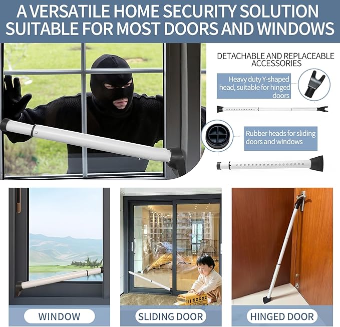 Upgraded Multi-Functional Door Security Bar & Sliding Windows Bar,Adjustable Heavy Duty Stoppers Jammer for Apartment,Home, Hotel Room