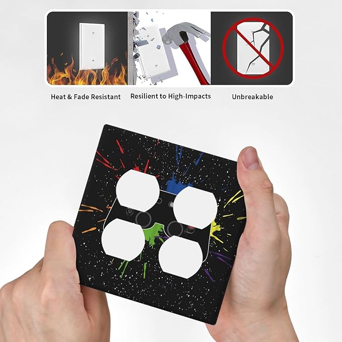 Classic Videogames Controller Black Splash Ink Colorful Outlet Covers 2 Gang Double Duplex Decorative Light Switch Covers Electrical Wallplates Socket Faceplate for Kids Room Nursery Decor