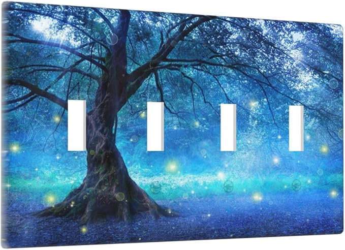 Light Switch Cover Fantasy Fairy Tree In Mystic Forest 4 Gang Switch Plate Quad Toggle Wall Plates Decorative Switchplate Electrical Outlet Cover Plates for Bathroom Bedroom Decor