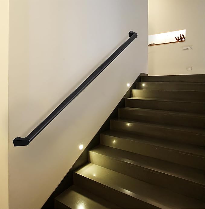6 FT Modern Aluminum Handrail Set - ADA Compliant Indoor & Outdoor Stair Railing. 1.4" Diameter Grab Bar. Wall-Mounted with 90°Wall Return End. Ideal for Safe Grip，Rust Free(Matte Black, 6 FT)