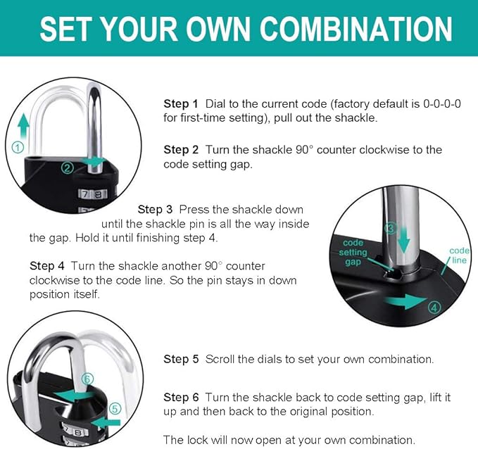 ZHEGE Padlock, Combination Lock 4 Digits, Outdoor Padlock Weatherproof for Gym Locker, Garden Fence Gate (Black)