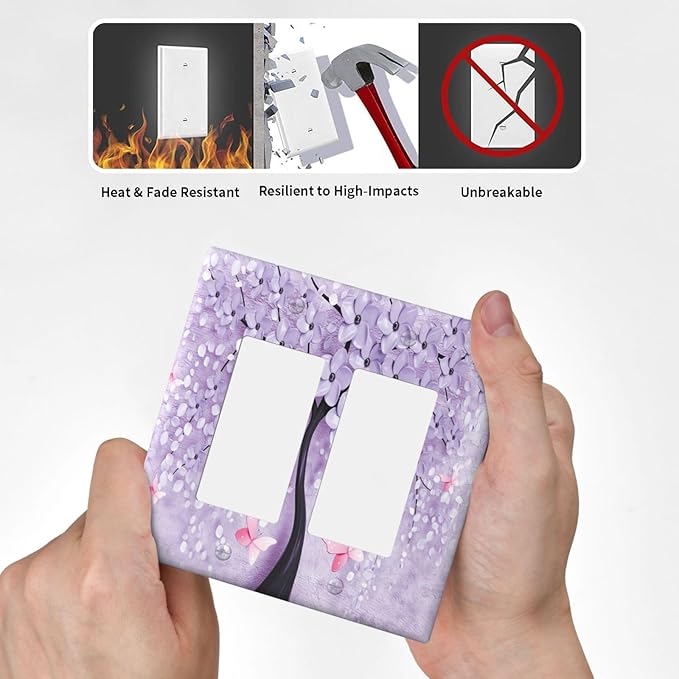 Outlet Covers 3D Purple Tree 2 Gang Wall Plate Double Rocker Light Switch Cover Decorative GFCI Receptacle Cover Electrical Switchplate for Bathroom Bedroom Decor