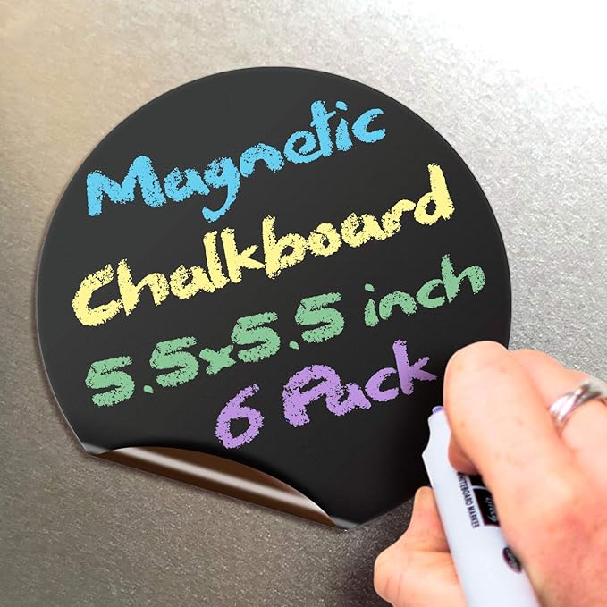 iSYFIX Magnetic Chalkboard Notes - 5.5 x 5.5 inch, 6 Pack, Round - Decorative Magnet Blackboard for Fridge, Kitchen Organizer, Decor, Office, Grocery Lists, Metallic Boxes, Storage and More