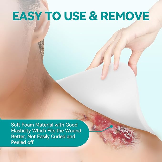 Dimora Silicone Foam Dressing Without Border - 6"x 6" Highly Absorbent Adhesive Bandages for Wounds Cuttable Pads for Wound Care 5 Pack