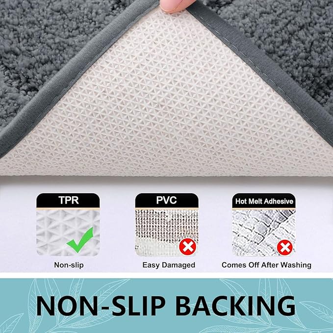 Buganda Bathroom Rugs, 47" x 24", Soft and Absorbent Microfiber Bath Rugs, Non-Slip Shaggy Shower Carpet, Machine Wash Dry Bath Mats for Bathroom Floor, Tub and Shower, Dark Grey