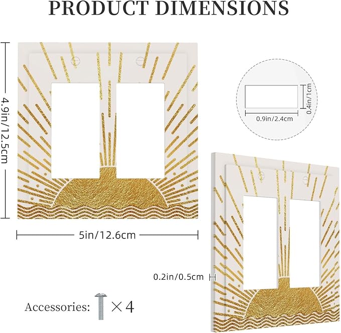 Mid Century Boho Golden Sun Sunrise Sunset Decorative Outlet Covers 2 Gang Double GFCI Rocker Electrical Wall Panels Light Switch Cover Plate for Bed Room Living Room Decor