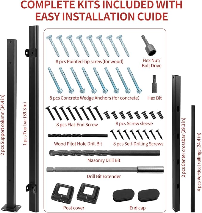 Hand Rails for Outdoor Steps,4 Step Stair Handrail & Indoor Stair Railing Kit，Metty Metal Railings for Outdoor Steps and Hand Rails for Seniors for Porch Railing -Blcak