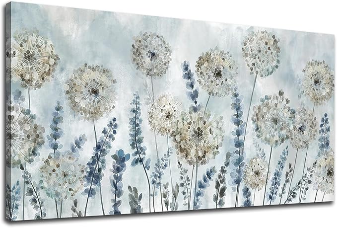 VEAEE Farmhouse Canvas Wall Art - Flowers Dandelion Wall Pictures,Living Room Decor,Nature Artwork Prints Abstract Grass Paintings for Bedroom Home Office Decoration 24"x48"