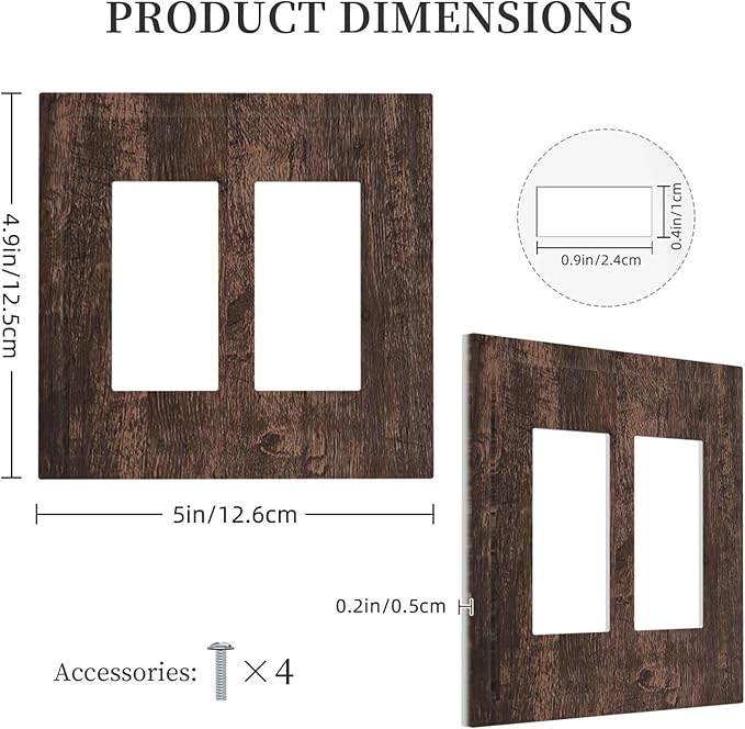 Decorative Outlet Covers Rustic Dark Brown Wood Grain 2 Gang Double GFCI Rocker Electrical Wall Panels Light Switch Cover Plate for Farmhouse Bedroom Decor