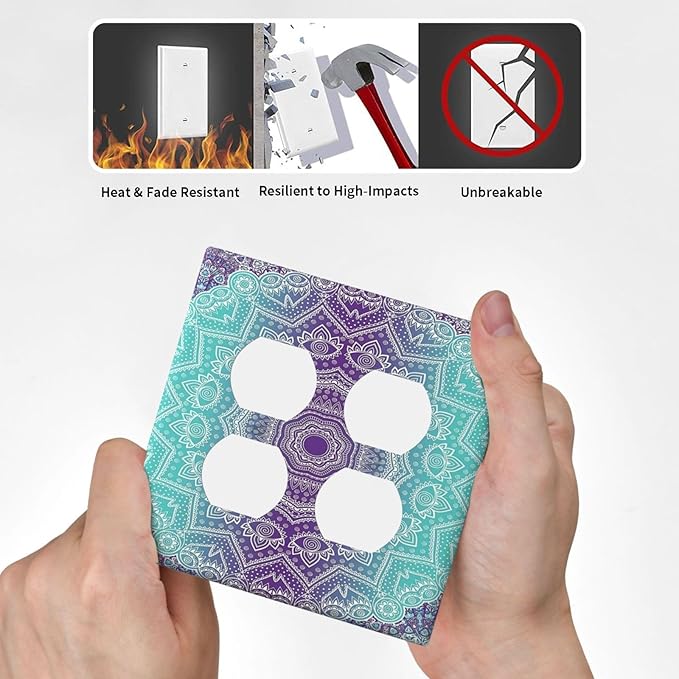 Decorative Light Switch Cover Plate Ombre Modern Mandala Floral Geometric 2 Gang Socket Covers Double Duplex Wallplates Switch Plates and Outlet Covers for Bedroom Bathroom Decor