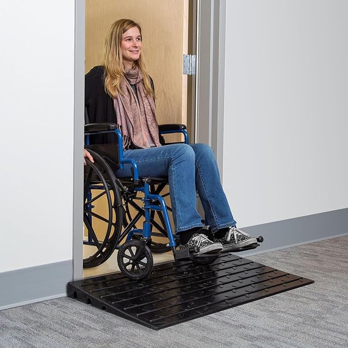 Silver Spring 3" High Rubber 3-Channel Threshold Ramp 600 lb. Weight Capacity for Wheelchairs, Mobility Scooters, and Power Chairs, with Slip-Resistant Surface - DH-UP-83