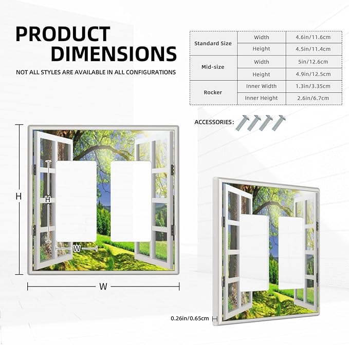 Outlet Covers Window View Green Rustic Nature Wilderness 2 Gang Wall Plate Double Rocker Light Switch Cover Decorative GFCI Receptacle Cover Electrical Switchplate for Bathroom Bedroom Decor