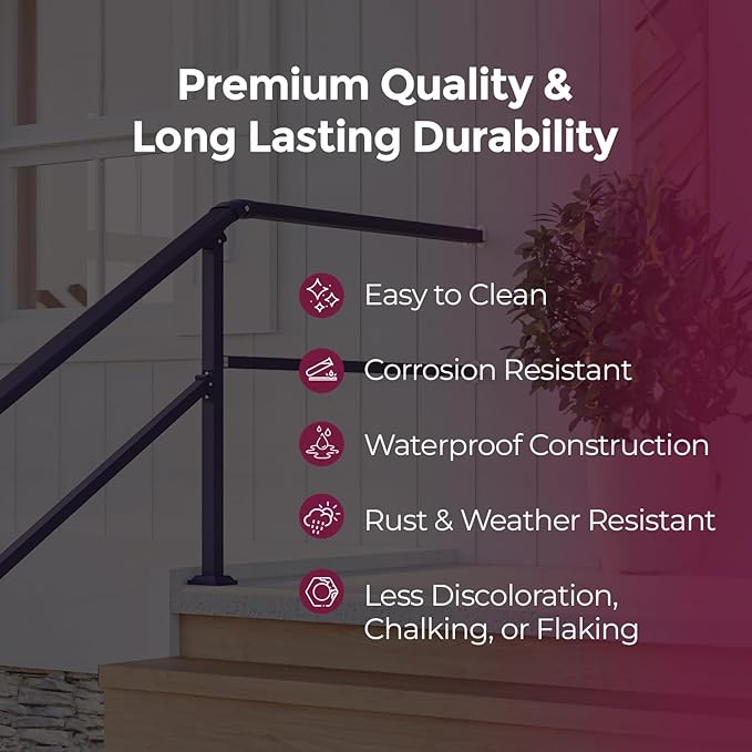 CHR Fence & Rail Hand Rails for Outdoor Steps Extension, 4ft Rectangular Handrail Extension to Wall, Handrails for Step Landings Ideal for Porch, Deck, & Stair Railing Indoor & Outdoor
