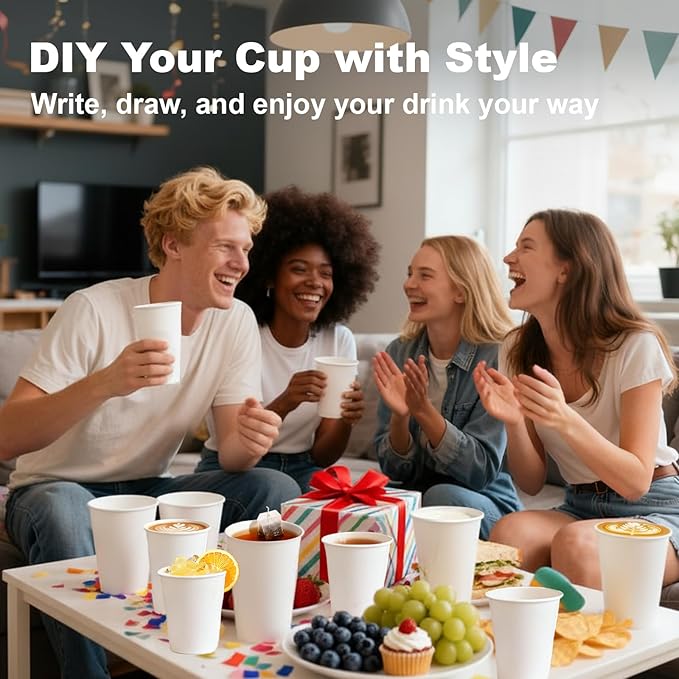 8 oz 500 Pack Disposable Coffee Cups, Bulk White Disposable Paper Cups, Coffee Cups for Hot Tea, Chocolate and Cold Drinks