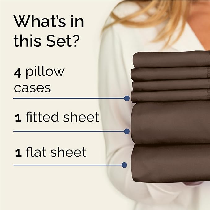 Full 6 Piece Sheet Set - Cooling & Breathable Bed Sheets - Hotel Luxury Bed Sheets for Women, Men, Kids & Teens - Comfy Bedding with Deep Pockets & Easy Fit - Soft and Wrinkle Free - Full Brown Sheets