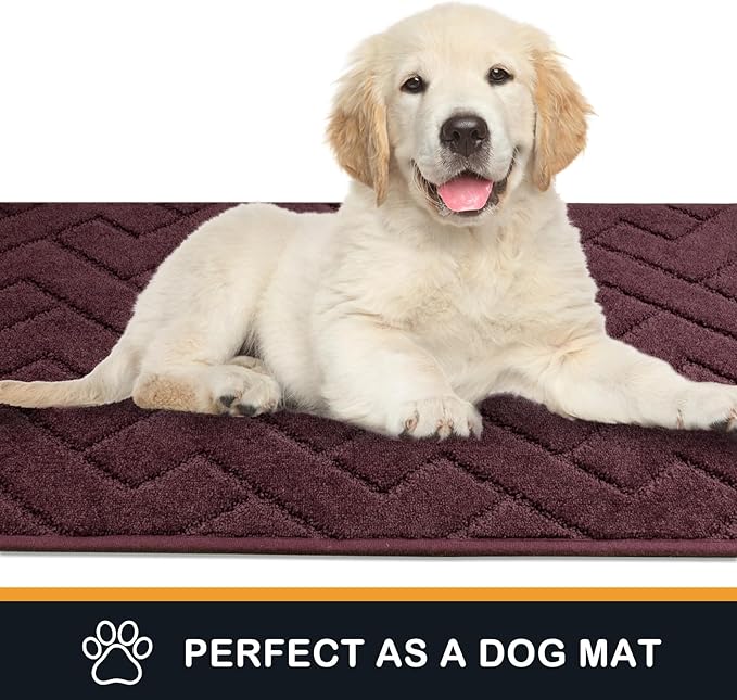 PURRUGS Dirt Trapping Door Mat 24" x 59", Non-Slip Machine Washable Entry Rug, Shoe Scraper, Dog Doormat, Super Absorbent Welcome Mat for Front & Back Door, Muddy Wet Shoes & Paws, Burgundy Red