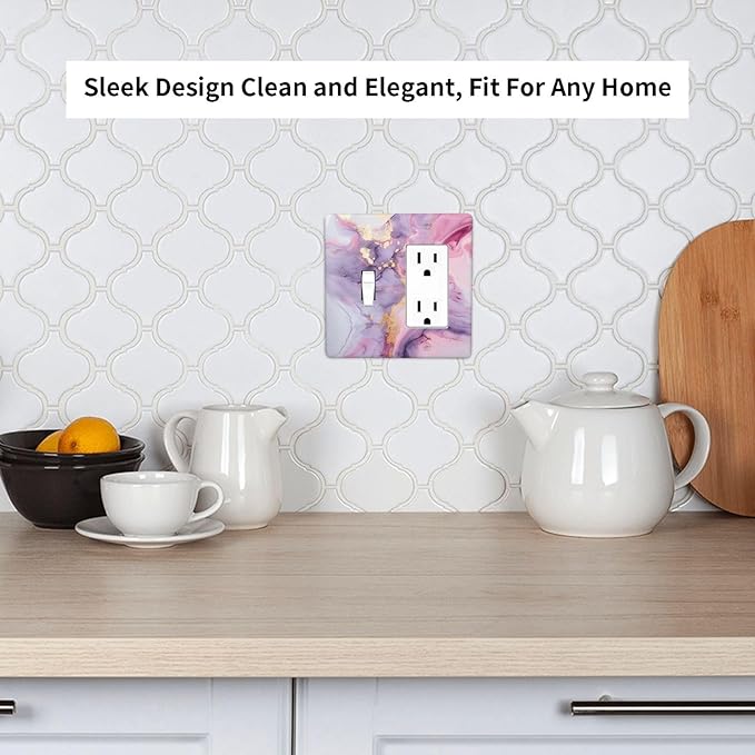 Outlet Covers Pink Marble Abstract Purple Gold Texture 1 Toggle 1 Rocker Combination Decorative Wall Plate Electrical Switch Plates Light Switch Cover Plate for Bathroom living Room Decor