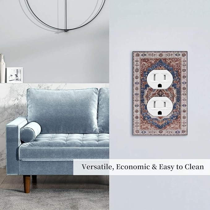 Vintage Orange Medallion Pattern 1 Gang Duplex Outlet Covers Decorative Single Light Switch Covers Electrical Receptacle Wall Plate Plug Switchplate Faceplate for Bathroom Decor
